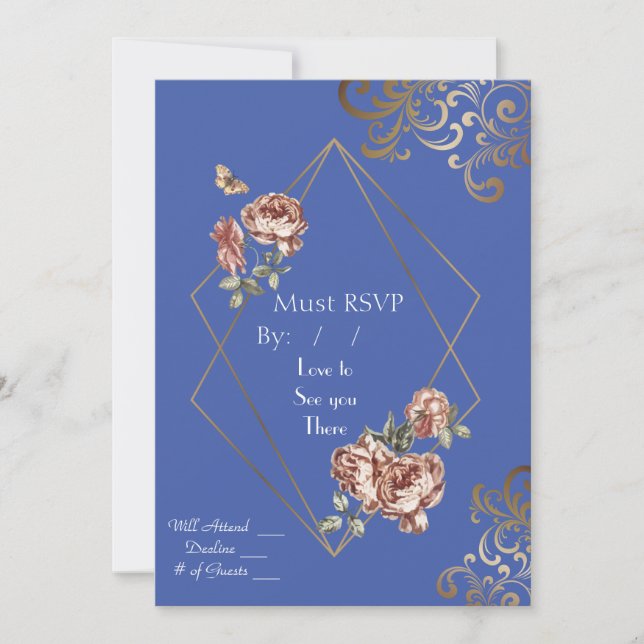 Cartão de Convite de Casamento RSVP de Raio Azul (Frente)