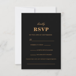 Cartão de Convite de Casamento RSVP Floral Preto E