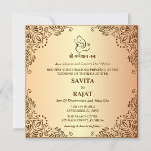 Cartão de Convite de Casamento Tradicional Indiano