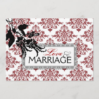 Cartão de Convite de Casamento Vermelho Brocade