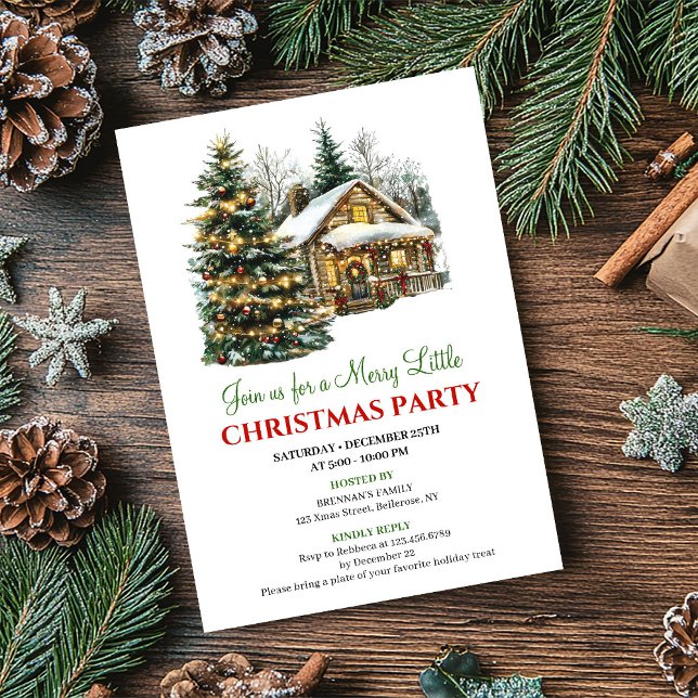 Cartão de Convite de Cena de Natal Clássica Vermel (Classic Red Green Christmas Scene Invitation Card)