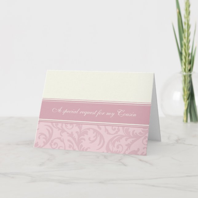 Cartão de Convite de Cousin Bridesmaid, Creme Rosa (Frente)