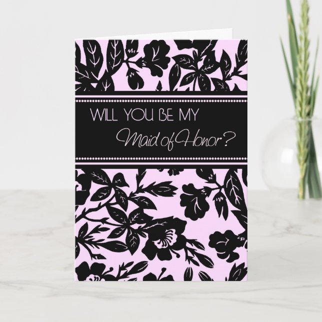 Cartão de Convite de Dama de Honra Floral Preto Ro (Frente)