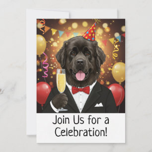 Cartão de Convite de Festa com um Cão Terra-Nova
