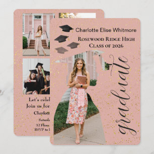 Cartão de Convite de Formatura Brilhante com Fotos