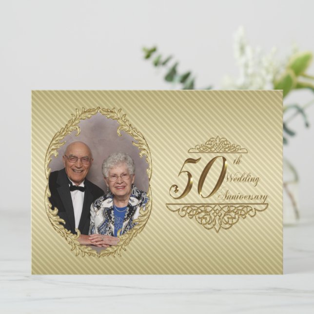 Cartão de Convite de Foto de Aniversário de 50 Ano (Em pé/Frente)