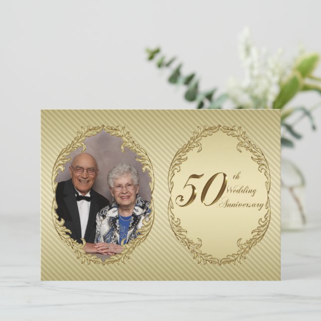 Cartão de Convite de Foto de Aniversário de 50 Ano (Em pé/Frente)