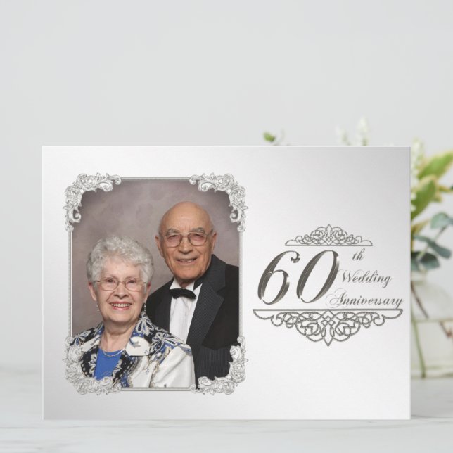 Cartão de Convite de Foto de Aniversário de 60 Ano (Em pé/Frente)