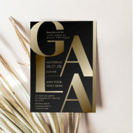 Cartão de Convite de Gala Preto e Dourado de Luxo