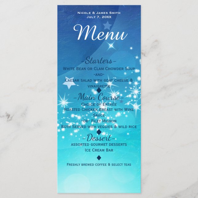 Cartão de Convite de Menu da Lua Brilho do Céu Cel (Frente)