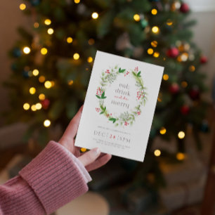 Cartão de Convite de Natal Floral Verde