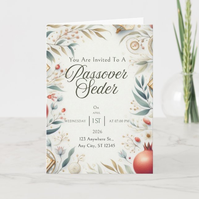 Cartão de Convite de Páscoa Floral Verde Pastel (Frente)