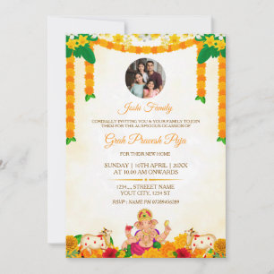 Cartão de convite de Puja Grah Pravesh com foto
