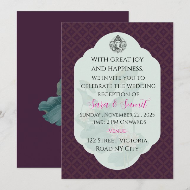 Cartão de Convite de Recepção de Casamento Elegant (Frente/Verso)
