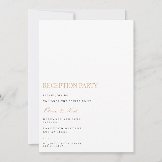 Cartão de Convite de Recepção de Letra Elegante (Frente)