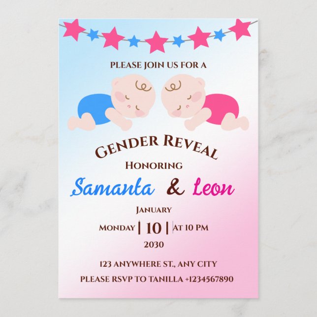Cartão de Convite de Revelação de Gênero (Frente)