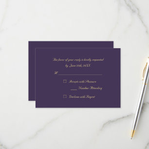 Cartão de Convite de RSVP Elegante de Ouro Roxo