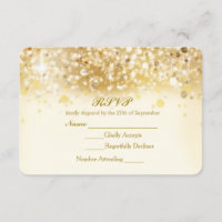 Cartão de Convite de RSVP Elegante Luzes Douradas 