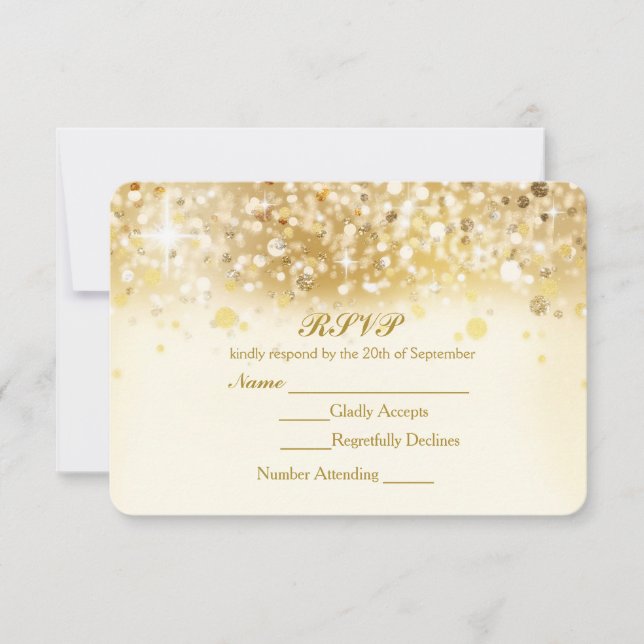 Cartão de Convite de RSVP Elegante Luzes Douradas  (Frente)