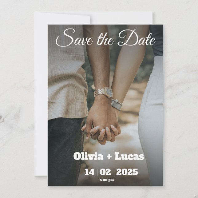Cartão de Convite de Save The Date de Foto Minimal (Frente)