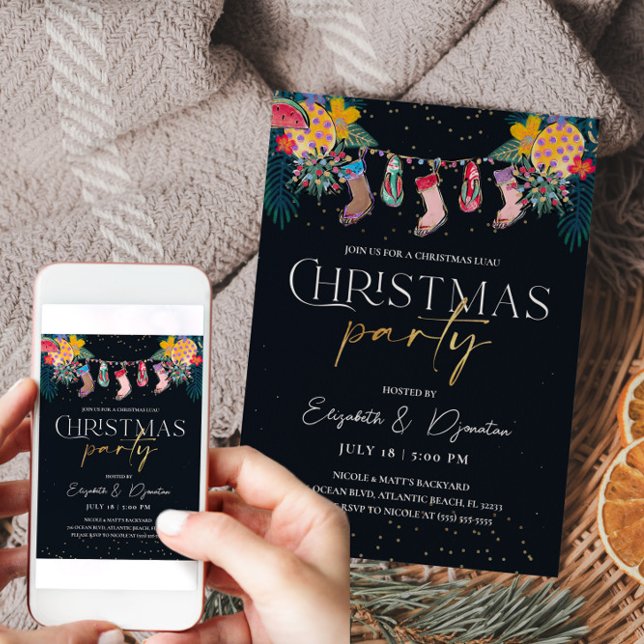 Cartão de Convite Dourado para Literatura de Natal (Tropical Christmas Gold Glitter Invitation)