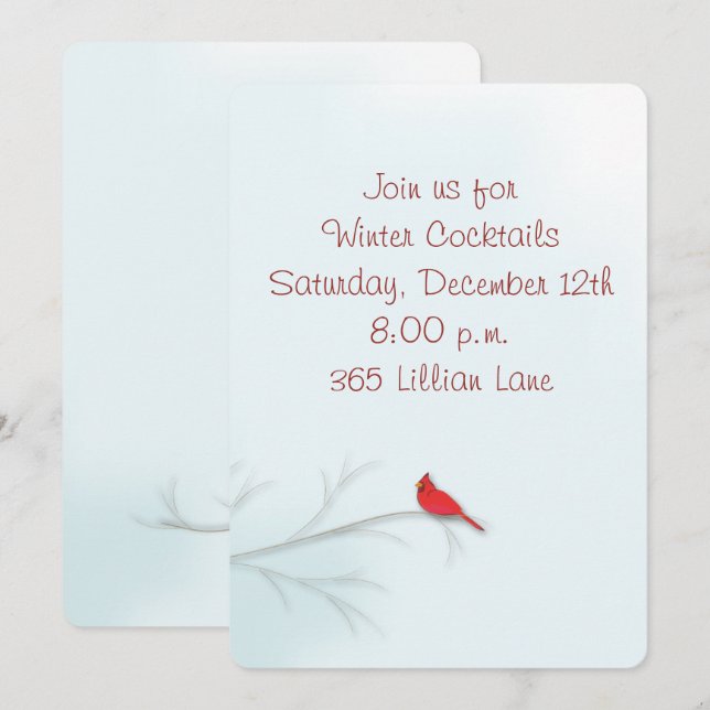 Cartão de Convite Editável Cardinal de inverno (Frente/Verso)