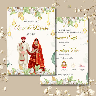 Cartão de convite elegante para Anand Karaj
