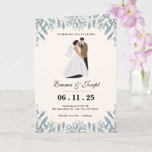 Cartão de Convite Elegante para Casamento com Noiv
