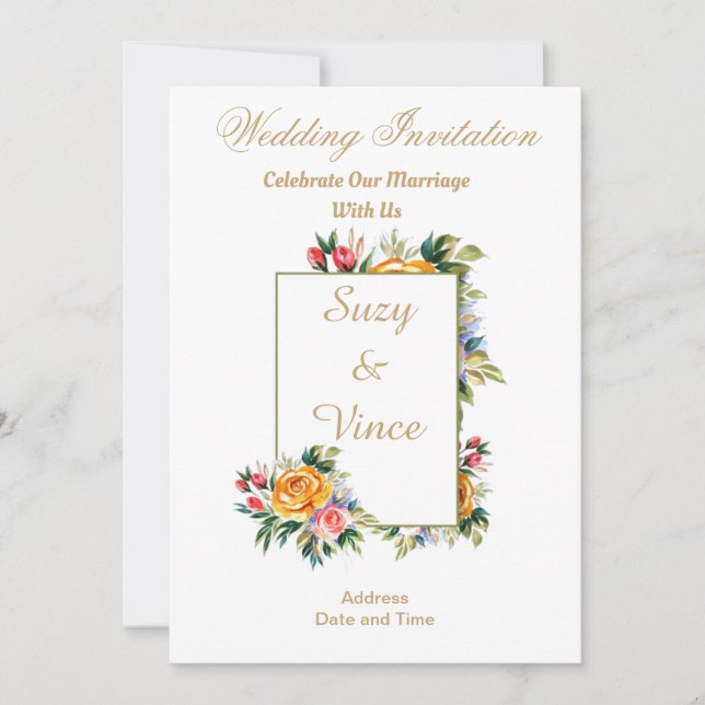 Cartão de Convite Floral Personalizável 13 (Frente)