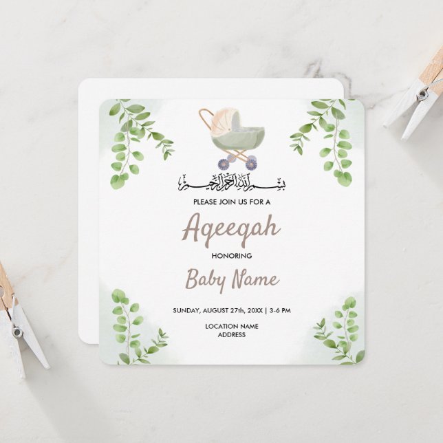 Cartão de Convite Instantâneo Aqeqah Aqiqah Chic M (Frente/Verso In Situ)