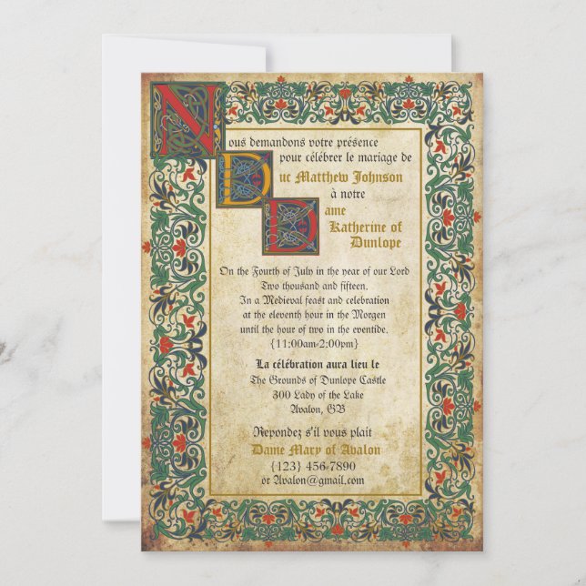 Cartão de Convite Manuscrito Medieval (Frente)