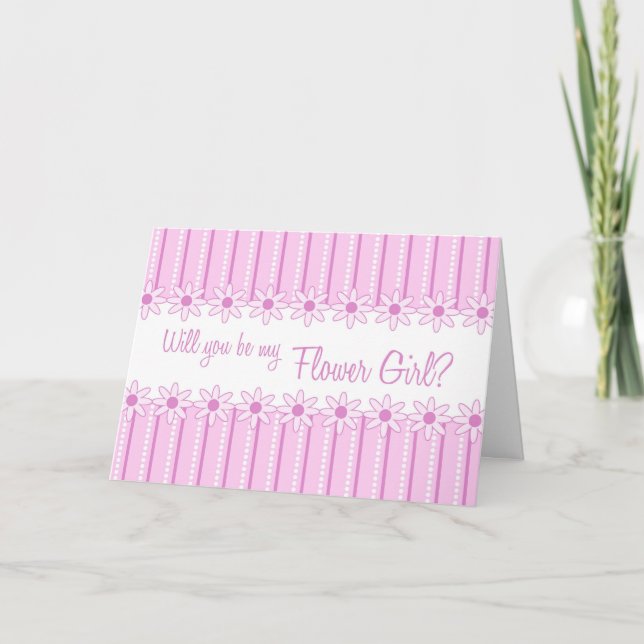 Cartão de Convite Menina das Flores Listras Rosa (Frente)