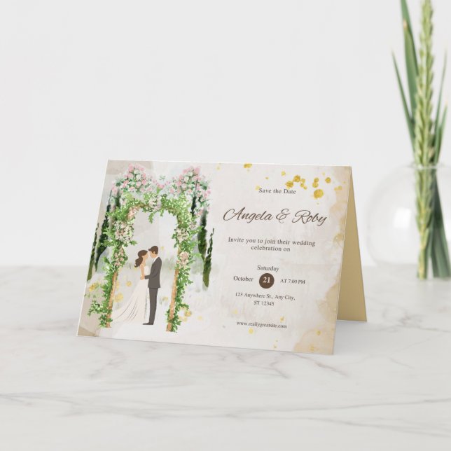 Cartão de Convite Moderno de Casamento Minimalista (Frente)