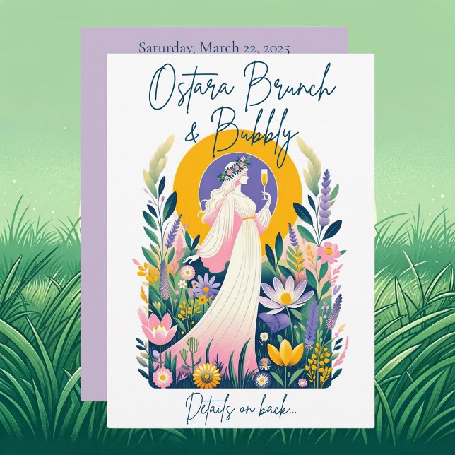 Cartão de Convite Ostara Brunch & Bubbly + Downloa (ostara brunch invitation pagan wiccan holiday witch spring mimosas)