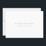 Cartão de Convite para a Parte de Solteiro Azul e<br><div class="desc">Este elegante script azul e branco de bachelor de cartão de convite apresenta um script moderno e texto limpo para um design simples e na moda que você vai adorar. Adicione texto personalizado para fornecer qualquer informação adicional necessária para seus convidados. Sinta-se à vontade para me enviar mensagens com qualquer...</div>