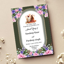 Cartão de convite para Anand Karaj floral legante