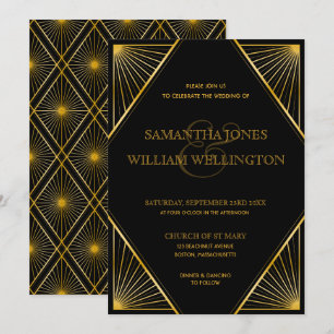 Cartão de Convite para Arte de Casamento Gatsby