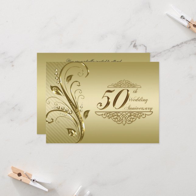 Cartão de Convite para Bodas de Ouro de 50 Anos (Frente/Verso In Situ)