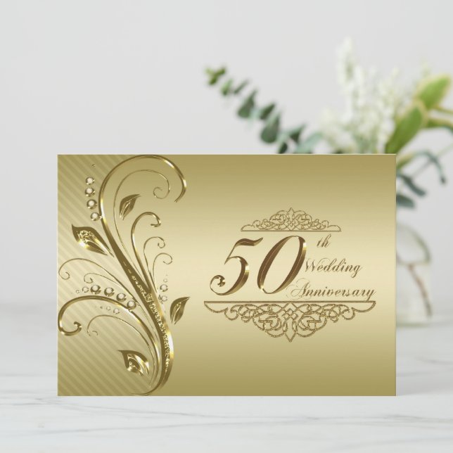 Cartão de Convite para Bodas de Ouro de 50 Anos (Em pé/Frente)