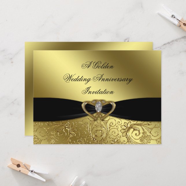 Cartão de Convite para Bodas de Ouro de 50 Anos de (Frente/Verso In Situ)