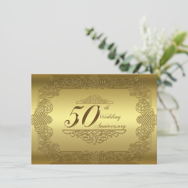 Cartão de Convite para Bodas de Ouro de 50 Anos de (Em pé/Frente)
