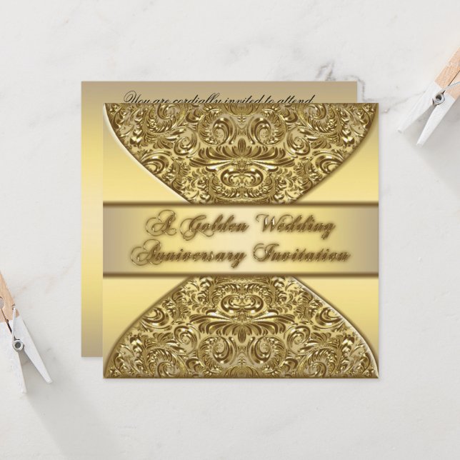 Cartão de Convite para Bodas de Ouro de 50 Anos de (Frente/Verso In Situ)