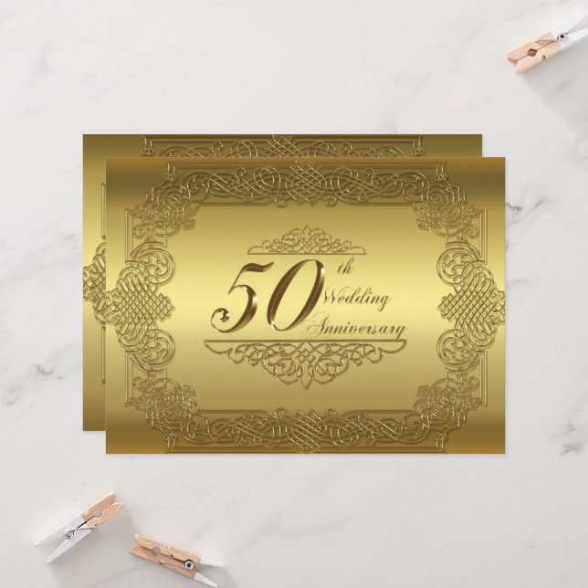 Cartão de Convite para Bodas de Ouro de 50 Anos de (Frente/Verso In Situ)
