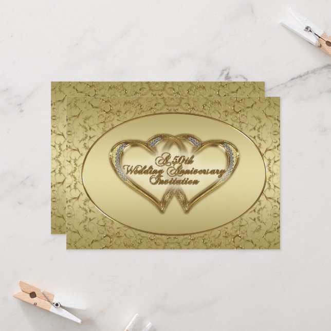 Cartão de Convite para Bodas de Ouro de Aniversári (Frente/Verso In Situ)