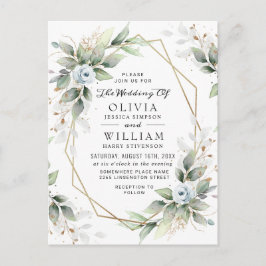 Cartão de Convite para Casamento Azul-Dusty Floral