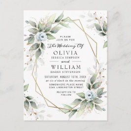 Cartão de Convite para Casamento Azul-Dusty Floral