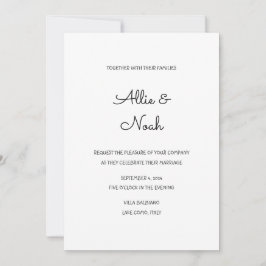 Cartão de Convite para Casamento Branco Simples e 