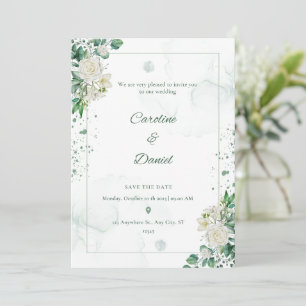 Cartão de Convite para Casamento de Água Verde Ele