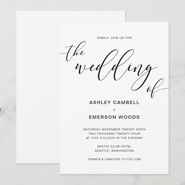 Cartão de Convite para Casamento de Caligrafia Rus (Frente/Verso)