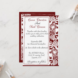 Cartão de Convite para Casamento Elegante Maroon d